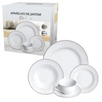 Jogo Jantar Porcelana Branca Borda Prata Estaleiro 20 Peças