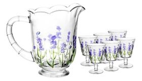 Jogo Jarra 1,3L e 6 Taças 240ml Lavanda Pintura Artesanal Hand Painting Lyor Jogo Jarra 1,3L e 6 Taças 240ml Lavanda Pintura Artesanal Hand Painting Lyor
