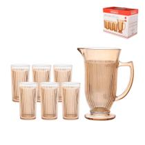 Jogo jarra 1l com 6 copos vidro ambar lila hauskraft