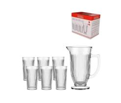 Jogo jarra 1l com 6 copos vidro transparente lila hauskraft