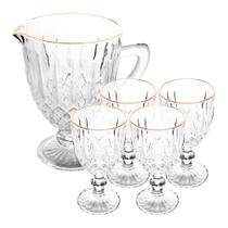 Jogo Jarra 1L Greek com 4 Taças de Vidro 345ml Fio de Ouro Borda Dourada Água Suco Wolff Jogo Jarra 1L Greek com 4 Taças de Vidro 345ml Fio de Ouro Borda Dourada Água Suco Wolff