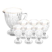 Jogo Jarra 1L Greek com 6 Taças de Vidro 345ml Fio de Ouro Borda Dourada Água Suco Wolff
