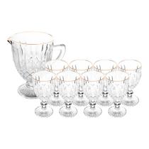 Jogo Jarra 1L Greek com 8 Taças de Vidro 345ml Fio de Ouro Borda Dourada Água Suco Wolff