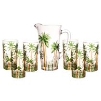 Jogo Jarra com 6 Copos de Cristal Palm Tree Handpaint