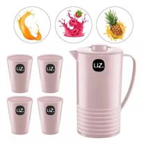 Jogo Jarra De Suco 1,8l + 4copos 300ml Plástico - Rosa Uz