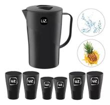 Jogo Jarra De Suco 2l + 6 Copos 300ml Plástico Resistente Preta Jogo Jarra De Suco 2l + 6 Copos 300ml Plástico Resistente Preta