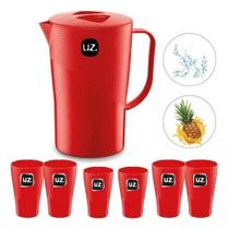 Jogo Jarra De Suco 2l + 6 Copos 300ml Vermelho Resistente Jogo Jarra De Suco 2l + 6 Copos 300ml Vermelho Resistente
