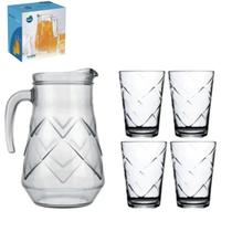 Jogo Jarra De Vidro 1.6 Lts Para Suco Água Com 4 Copos 280ml