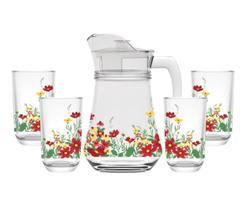 Jogo Jarra de Vidro Transparente Com Tampa 1,35 Lts com 4 Copos Modelo Jardim e Círculo da Marca Hauskraft