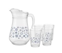 Jogo Jarra de Vidro Transparente Com Tampa 1,35 Lts com 4 Copos Modelo Jardim e Círculo da Marca Hauskraft