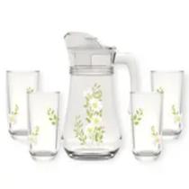 Jogo Jarra de Vidro Transparente Com Tampa 1,35 Lts com 4 Copos Modelo Margarida da Marca Hauskraft