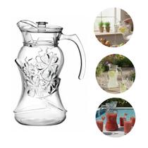 Jogo Jarra Suco Em Vidro Transparente Floral C/ 6 Copos 250ml