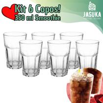 Jogo Kit 06 Copos de Vidro grosso transparente 350ml Suco Vitaminas ou Smoothie
