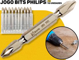 Jogo Kit 10 Peças Bits Philips Profissional Duplo 65mm Crv De Aço Cromo Furadeira Parafusadeira Original Bramix