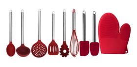 Jogo Kit 10 Peças Colher Silicone Cabo Inox Cozinha Elite Jogo Kit 10 Peças Colher Silicone Cabo Inox Cozinha Elite