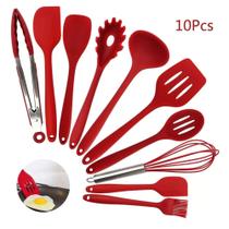 Jogo Kit 10 Utensílios Silicone Vermelho Cozinha Colher Pegador Concha Espátula Pincel - Iddeale Jogo Kit 10 Utensílios Silicone Vermelho Cozinha Colher Pegador Concha Espátula Pincel - Iddeale