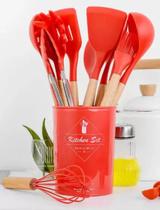 Jogo Kit 13 Peças Colheres de Silicone Cabo de Madeira Utensílios Cozinha Envio Imediato Bpa Free