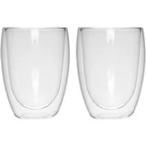 Jogo Kit 2 Copos Vidro Parede Dupla Minimalista 340ml