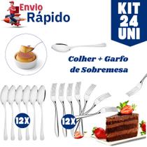 Jogo Kit 24 Unidades Talheres Aço Inox Garfo e Colher Sobremesa Doces Cozinha Variáveis Utilidade