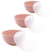 Jogo Kit 3 Bowls Pote Tigela Cumbuca Bambu Ecológico Com Tampa