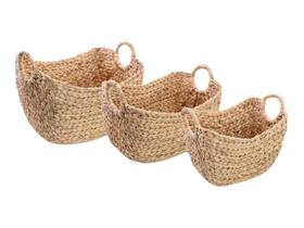 Jogo Kit 3 Cestas Cestos Canoa Com Alça Fibra Natural Decorativo Organizador Multiuso Fruteira Roupas Entrada Hall