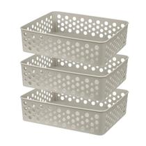 Jogo Kit 3 Cestos Multiuso Empilhável Organizador Médio 24,2x19 Lavanderia Prático Versátil Decorativo