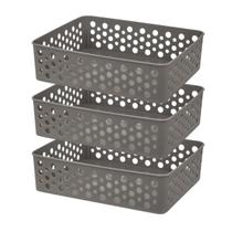 Jogo Kit 3 Cestos Multiuso Empilhável Organizador Médio 24,2x19 Lavanderia Prático Versátil Decorativo