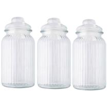 Jogo Kit 3 Potes De Vidro 1350ml Com Tampa Hermética Redondo Transparente