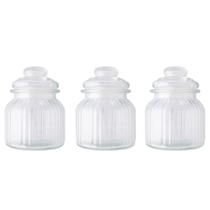 Jogo Kit 3 Potes De Vidro 650ml Com Tampa Hermética Redondo Transparente