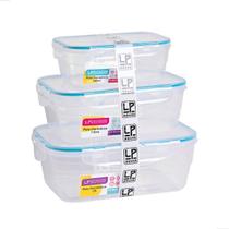 Jogo Kit 3 Potes Herméticos 500ml 1l 1,5l Retangulares Herméticos com travas Jogo Kit 3 Potes Herméticos 500ml 1l 1,5l Retangulares Herméticos com travas