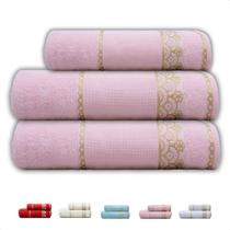 Jogo Kit 3 Toalhas Banho Rosto Grossas Grandes Macias Barra Etamine Bordar