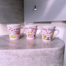 Jogo/ Kit 3 Xicaras Cônica Tulipa Páscoa Rosa
