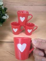 Jogo Kit 4 Canecas/ Xicaras Café Porcelana Coração Relevo vermelho