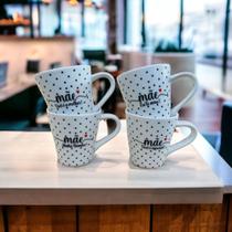 Jogo Kit 4 Xicaras Porcelana Café Chá Canecas Branca Mãe Poá Jogo Kit 4 Xicaras Porcelana Café Chá Canecas Branca Mãe Poá