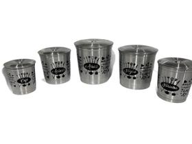 Jogo Kit 5 Latas Porta Mantimento em Aluminio Cor:Polido Jogo Kit 5 Latas Porta Mantimento em Aluminio Cor:Polido