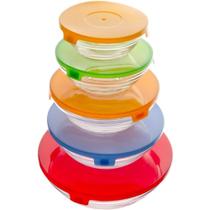 Jogo Kit 5 Tigelas em Vidro Grosso Com Tampa de 150ml até 1L