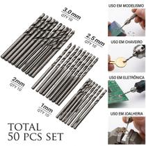 Jogo Kit 50 Brocas Aço Rapido 1mm 1,5mm 2mm 2,5mm 3mm (50pç)