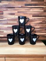 Jogo Kit 6 Canecas/ Xicaras Café Porcelana Coração Relevo preto Jogo Kit 6 Canecas/ Xicaras Café Porcelana Coração Relevo preto