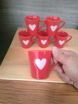 Jogo Kit 6 Canecas/ Xicaras Café Porcelana Coração Relevo vermelho Jogo Kit 6 Canecas/ Xicaras Café Porcelana Coração Relevo vermelho