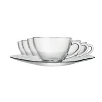 Jogo Kit 6 Xícara para Chá Cafe Chocolate Quente com Pires Diamante Vidro 240ml Nadir