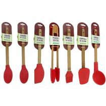 Jogo Kit 7 Colheres De Silicone Cabo Madeira Utensílios Cozinha Jogo Kit 7 Colheres De Silicone Cabo Madeira Utensílios Cozinha