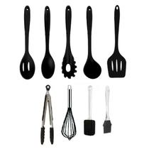 Jogo Kit 9 Colheres De Silicone Cabo Inox Utensílios Preto Cozinha Jogo Kit 9 Colheres De Silicone Cabo Inox Utensílios Preto Cozinha