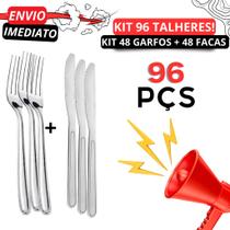 Jogo Kit 96 Talheres Inox para Cozinha 48 Garfos 48 Facas Talheres Para Casa Restaurantes