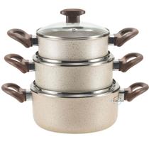 Jogo Kit Caçarolas Panelas 3 Peças Tampa de Vidro Antiaderente Telfon