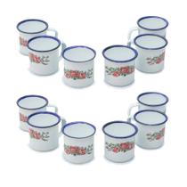 Jogo Kit Caneca Esmaltado Branca Estampada 100ml 12 Peças Jogo Kit Caneca Esmaltado Branca Estampada 100ml 12 Peças