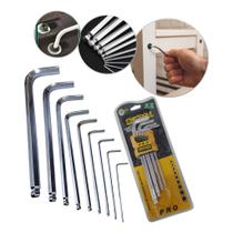 Jogo Kit Chave Allen Tipo L 9 Peças Longa Cromo Profissional