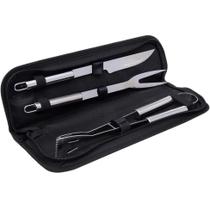 Jogo Kit Churrasco Com Estojo Pegador Faca Forquilha Inox 3 Peças