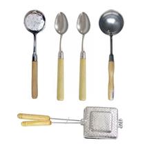Jogo Kit Colheres Com Cabo De Madeira Misteira Torradeira 5 Peças Jogo Kit Colheres Com Cabo De Madeira Misteira Torradeira 5 Peças