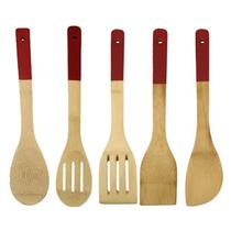 Jogo Kit Colheres De Madeira Bambu Cozinha 5 Peças Vermelho Jogo Kit Colheres De Madeira Bambu Cozinha 5 Peças Vermelho