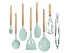 Jogo Kit Colheres De Silicone Cabo De Madeira 12 Peças